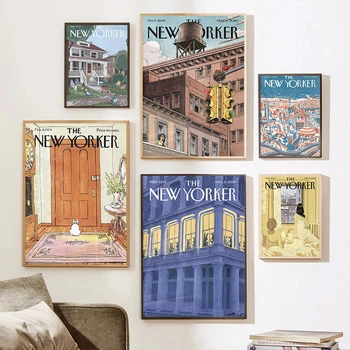 Poster Vintage Copertina della Rivista New Yorker, Stampa Classica Moderna su Tela, Quadri da Parete per Arredamento Soggiorno