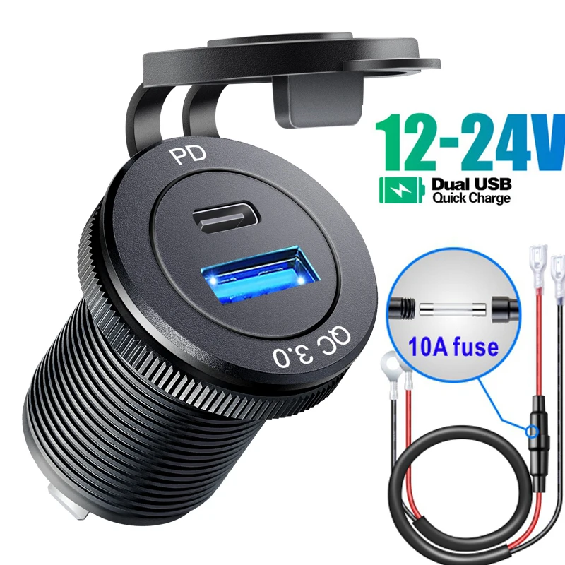 

Typec pd Dual USB Charger Socket Universal 12v usb power adapter 12V Waterproof Charger for Marine car Motorcycle Truck