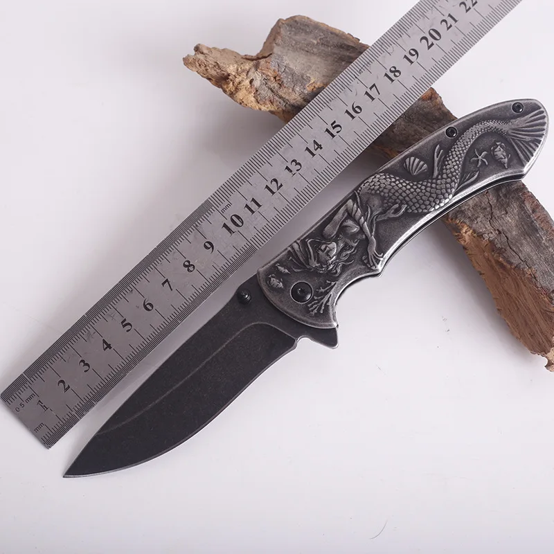 

Professional embossed folding knife outdoor folding knife high hardness stainless steel knife camping self-defense portable