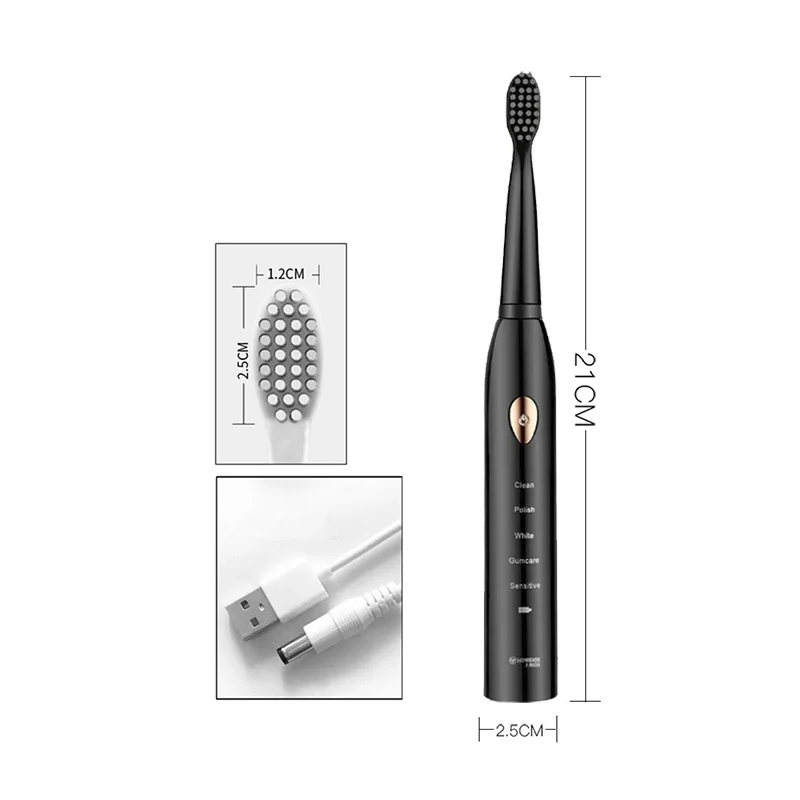 Sonic Electric Toothbrush USB Rechargeable High Frequency Cleaning 5 Cleaning Modes for Adults IPX7 Waterproof DuPont Brush Head 3