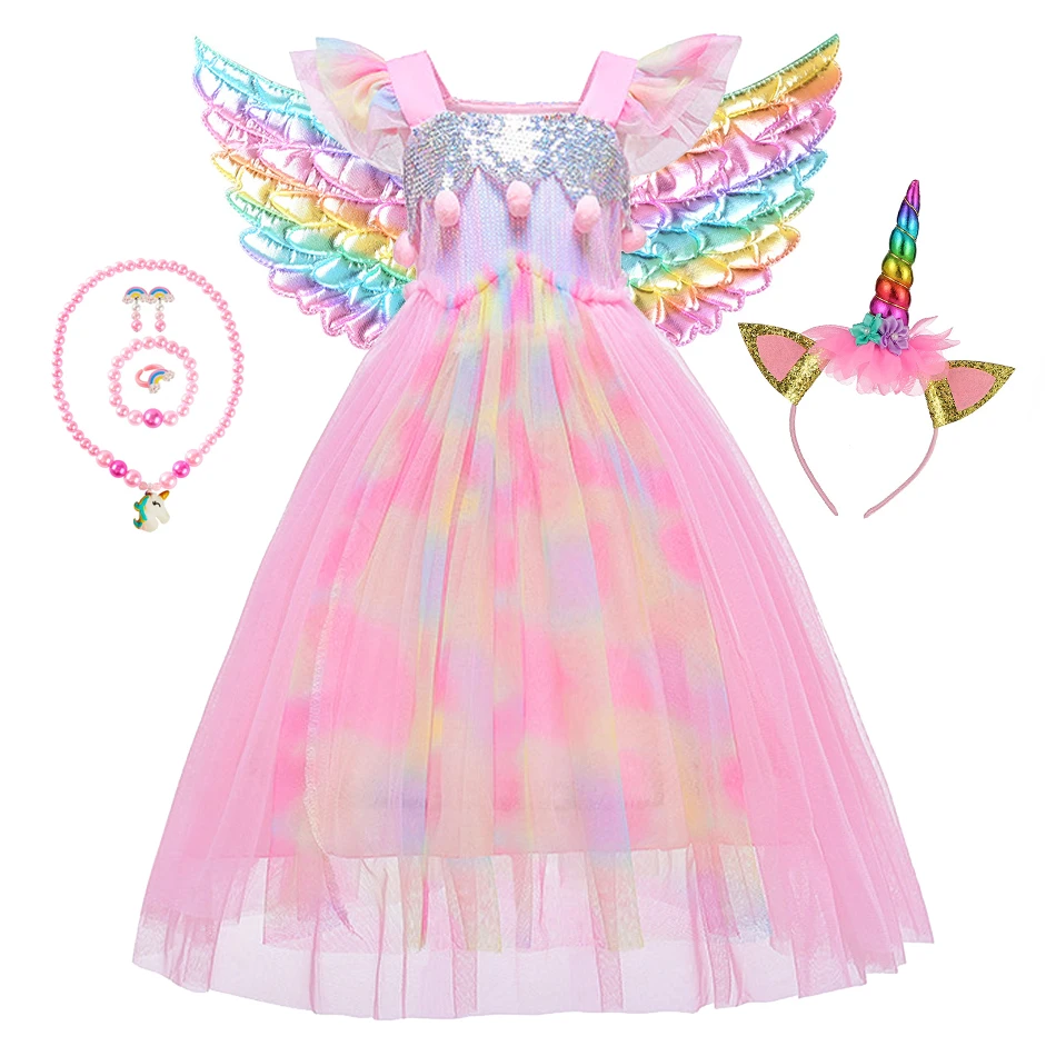 HOIZOSG Girls Unicorn Princess Dress With Headband – Sparkly Tulle Party Gown For Birthday, Halloween, Christmas - View #10