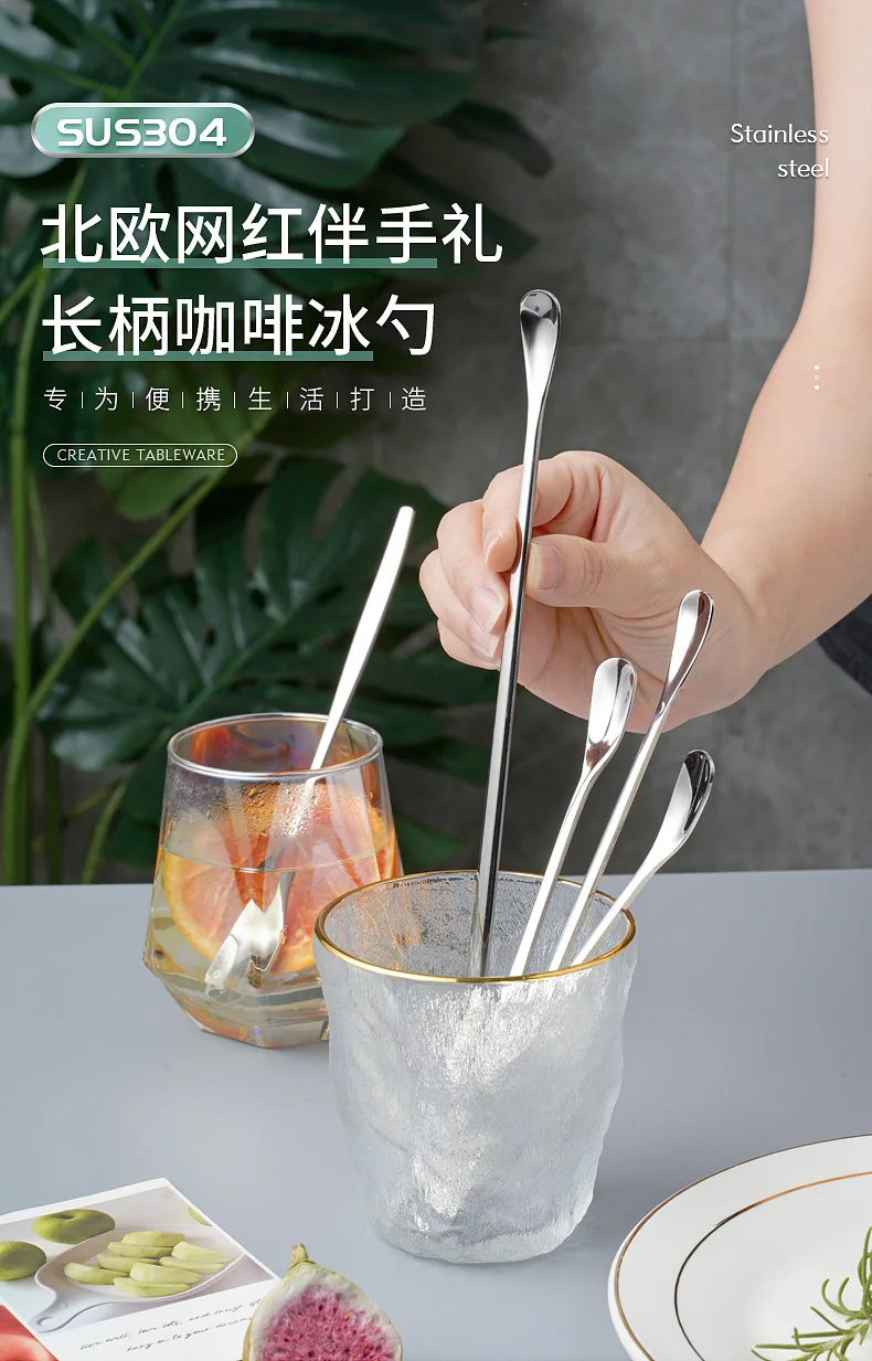 Description Picture 2 of itemJapanese Style Long Handle Mixing Spoon 304 Stainless Steel Coffee Scoop Honey Ice Cream Scoop Bar Bartender Seasoning Ladle