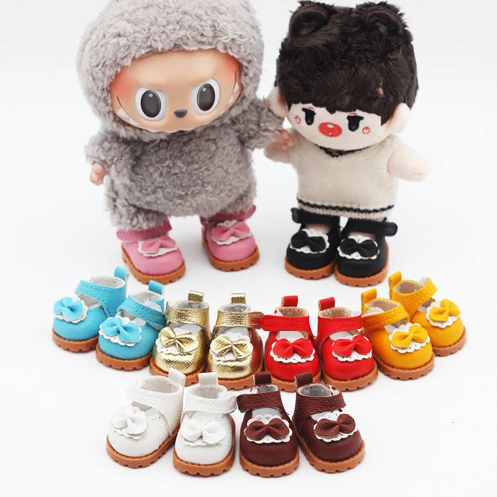 Doll Leather Shoes Labubu Bow Shoes for 17cm Labubu 10cm EXO /Cotton Doll Finger Shoes 3