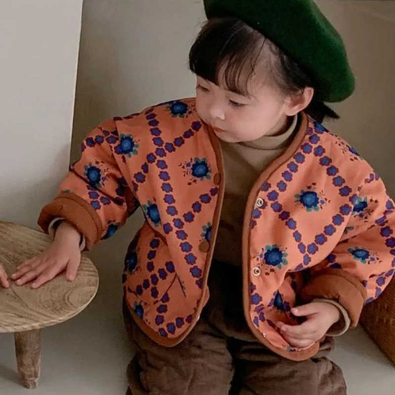 어린이 코튼 재킷 양면 착용 코튼 클립 가디건, 레트로  코트, 남아 및 여아 겨울