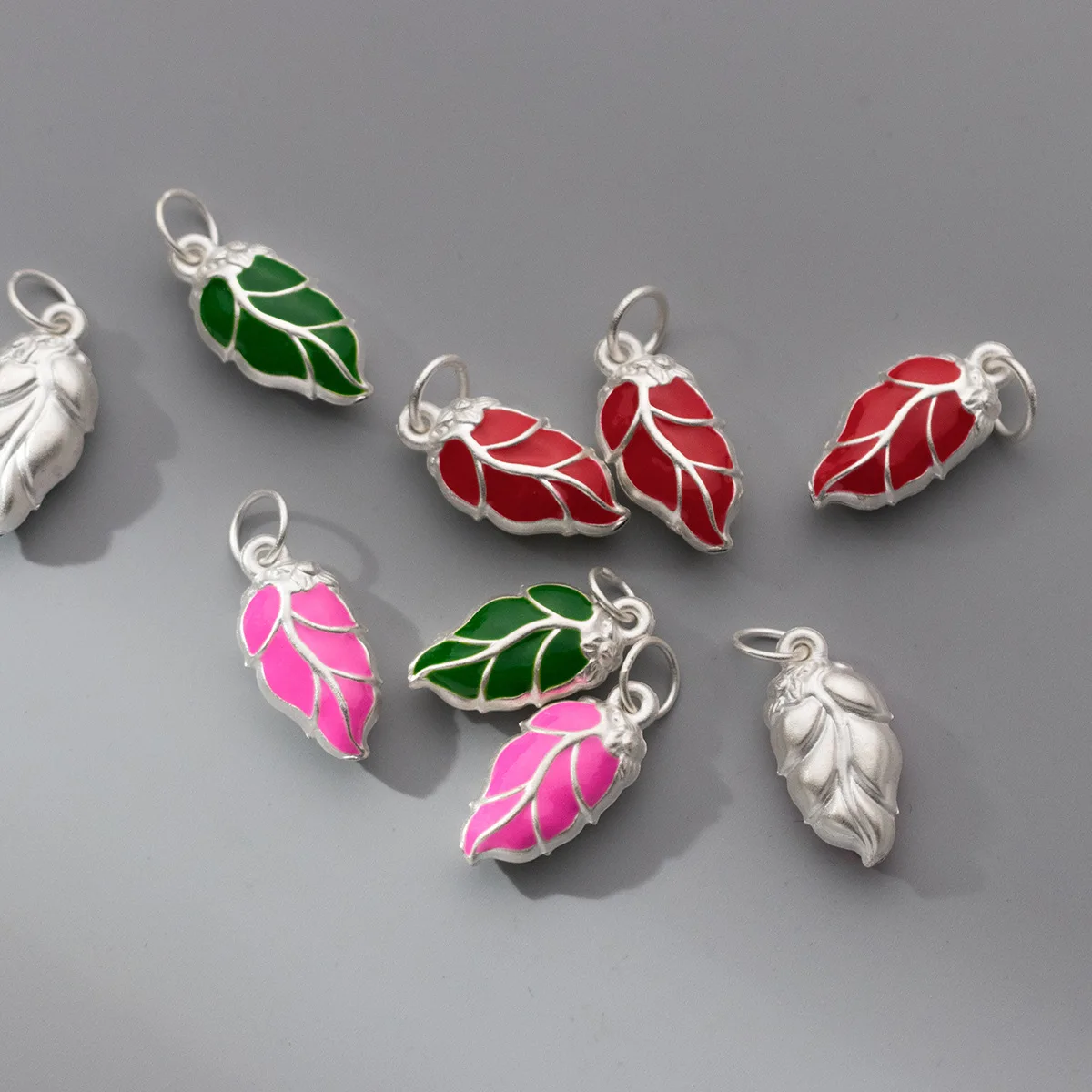 

100% Real Sterling 925 Silver Accaccessories Colorful Leaf Charm Pendant For Bracelets Necklaces Key Diy Material