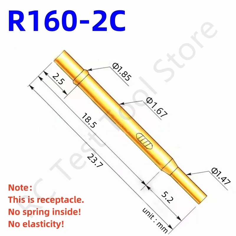 100PCS R160-2C Test Pin P160-B Receptacle Brass Tube Needle Sleeve Seat Crimp Connect Probe Sleeve Length23.7mm Outer Dia 1.67mm
