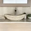 Travertine Chiseled Bathroom Vessel Sink - Oval Canoe Shape - Hand Carved Marble Real Stone Includes Free Soap Tray 1
