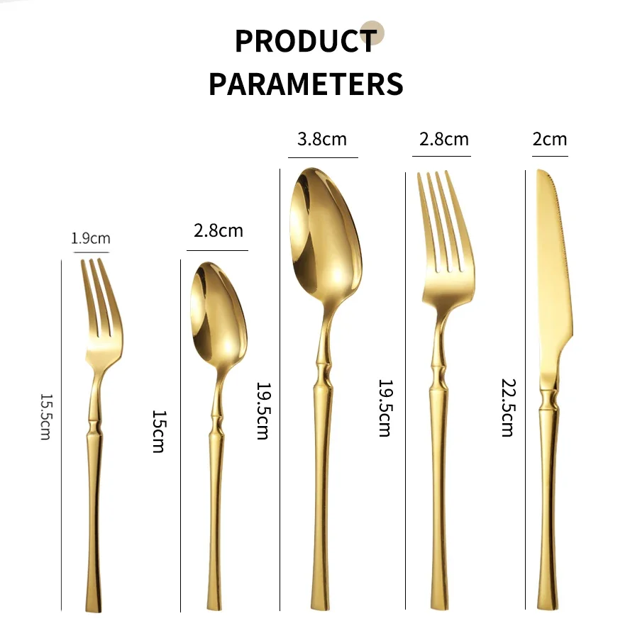 Description Picture 2 of item30/40/60pcs Bright Gold Dinner Cutlery Set Stainless Steel Tableware Knife Fork Coffee Spoon Flatware Dinnerware Dishwasher Safe