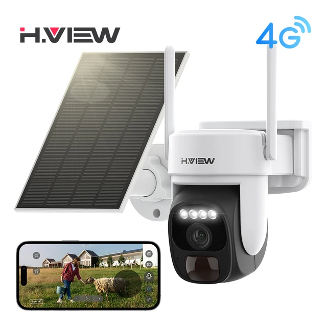 Caméra de sécurité H.view 4G 3Mp alimentée par énergie solaire, batterie 8000mAh, surveillance extérieure, détection humaine PIR, audio avec eSIM intégré 1