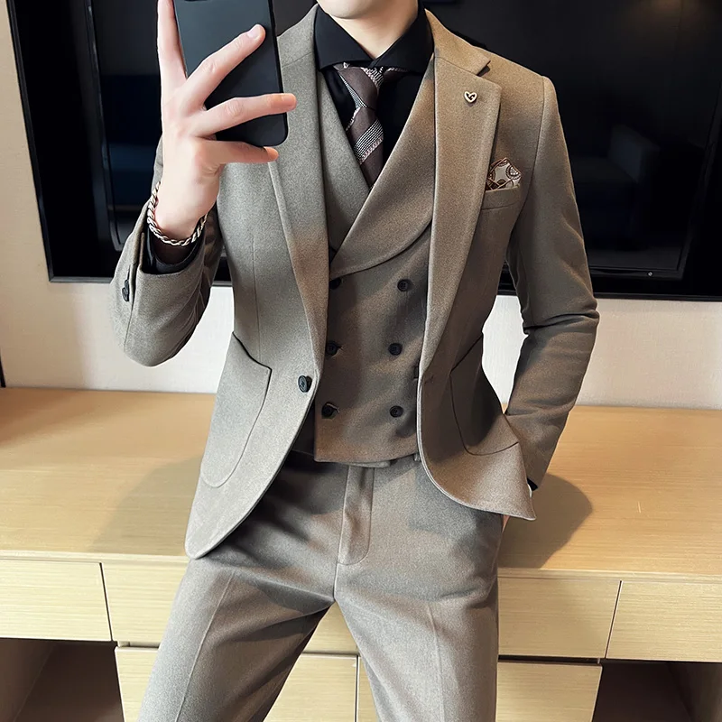 (blazers+vest+pants) 2022 Men Groom Wedding Dress Suits/male Slim Fit High Quality Solid Color 3