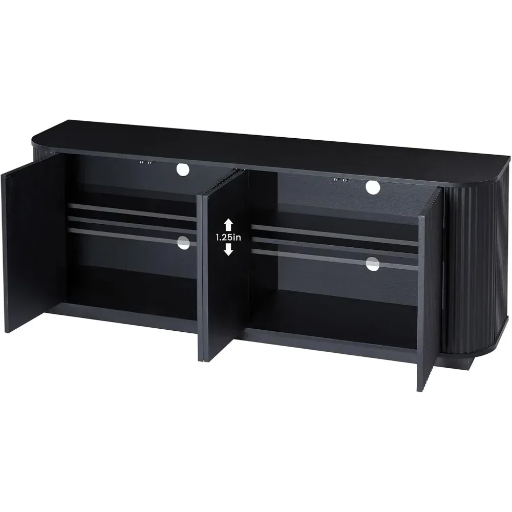 64" Sideboards with Storage, Adjustable Shelves, Wooden Vertical Striped Cabinet, Accent Cabinet, Modern Sideboards 6