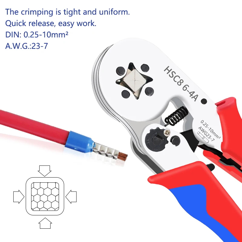 Crimping tool Crimping tools Crimping tool set Crimping pliers Ferrule Sleeves Tubular Terminal Tools HSC8 6-4 0.25-10mm2 Professional Electrician Adjustable Ratche