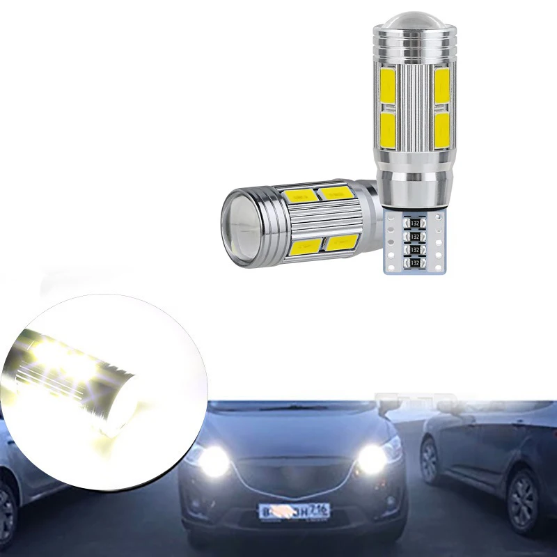 2PCS W5W T10 12V 6000K 5630 10 SMD Car LED Bulb Canbus License Plate Wedge Side Turn Singal Light Super Bright White 3
