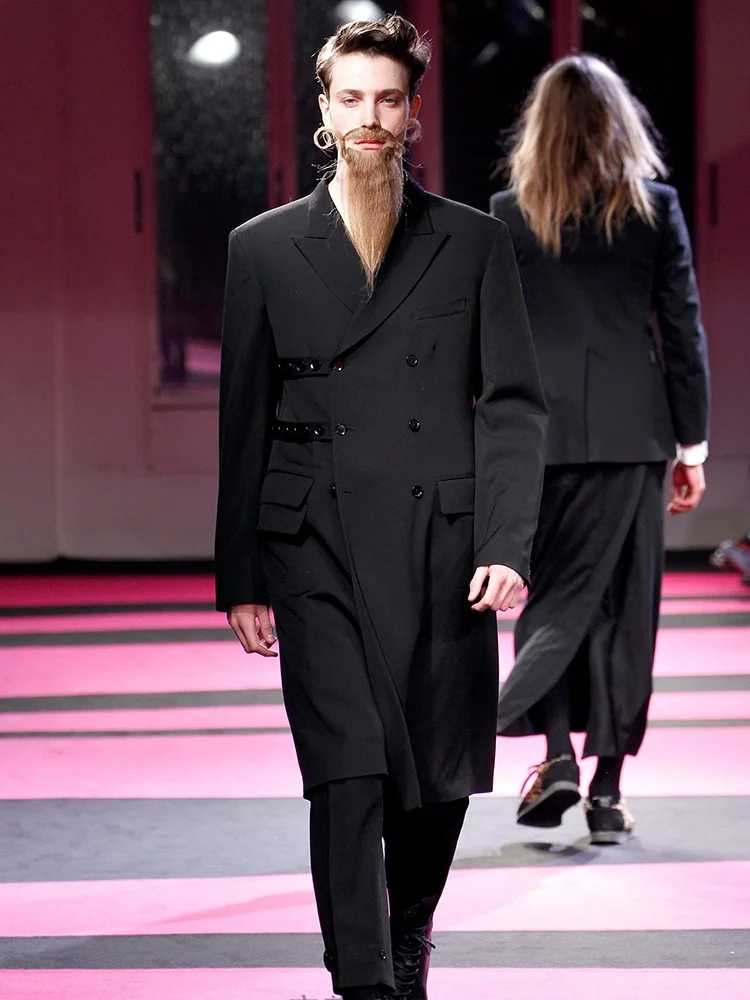 Yamamoto New Fashion Men'S Double-Breasted Blazers Suit Stage Show Jackets Male Trend Long Loose Multi-Button Plus Size Coats