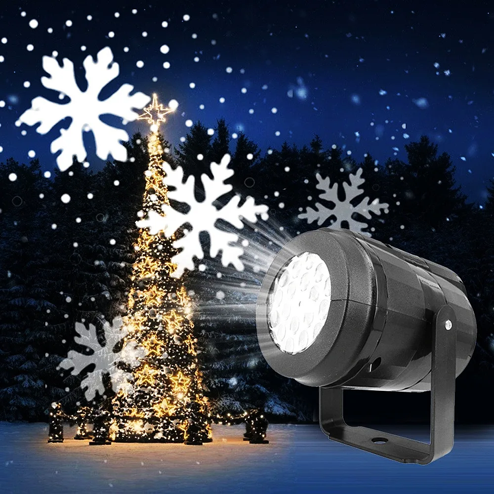 USB Power Christmas Projector Lights LED Fairy Lights 360° Rotating White Snow Projection Lamp for Home Party Xmas Decoration