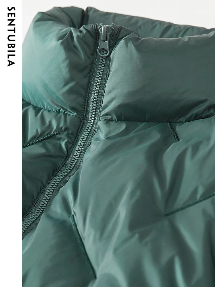 SENTUBILA Women's Stand Collar Crop Down Jacket 2023 Winter 90 White Duck Zipper Short Down Coats Warm Puffer Jackets W34Y49505