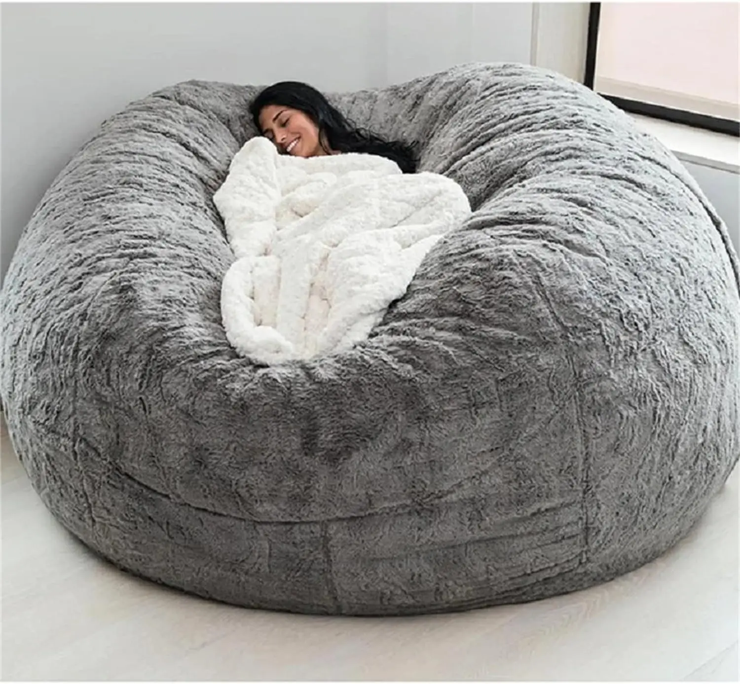 

Giant Fur Bean Bag Chair Cover for Kids Adults,Living Room Furniture Big Round Soft Fluffy Faux Fur Beanbag Lazy Sofa Bed Cover