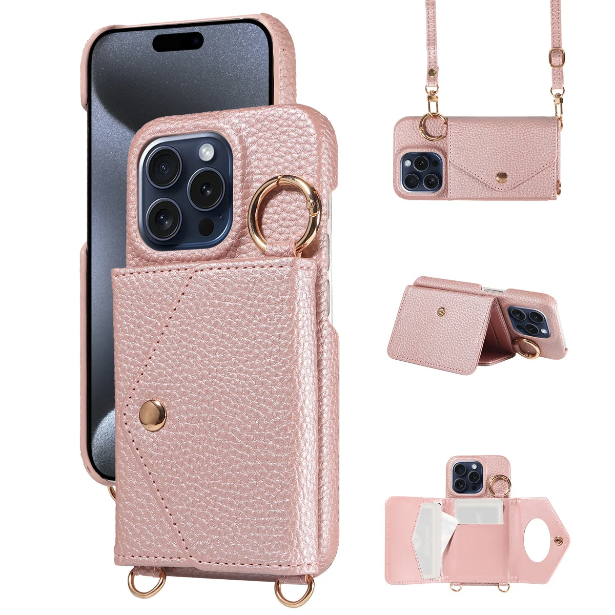 Elegant Leather Phone Case with Long Lanyard and Mirror - Anti-Drop Protection