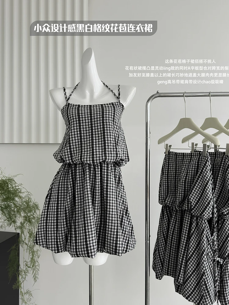 

Summer Korean 2000s Aesthetic Vintage Mini Dress Cute Core Gyaru Women Plaid Frock One-Piece Evening Party Prom Gown Mori Girl