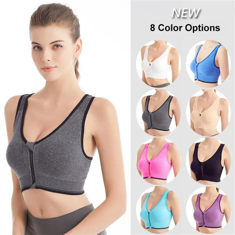 Front Zip Sports Bra Top Push Up Yoga Bra Antishock Nonsteel Ring Running Tank Top Fitness Yoga Underwear Female Bralette