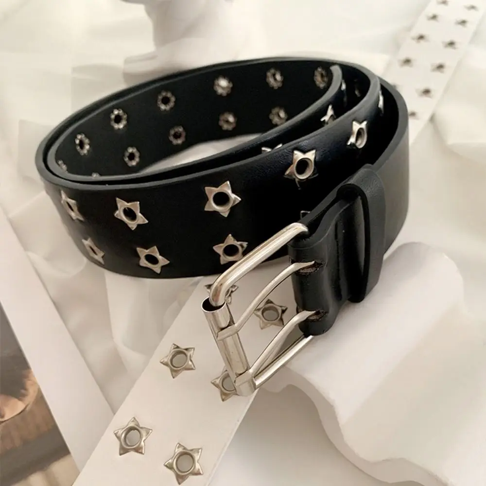 

Elegant Star Hole Wide Side Belt Accessories Metal Buckle Double Grommet Hole Korean Waist Belts Waist Strap Women Waistband