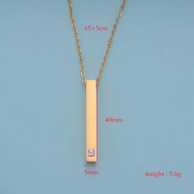 10Pcs/Lot Stainless Steel Engraving Personalized Square Bar Custom Name Necklace  Birthstone Pendant Necklaces Gift