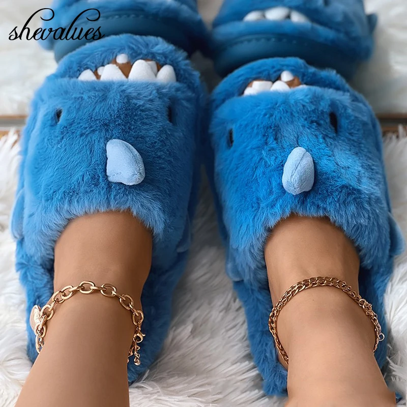 

Shevalues четыре сезона Мультфильм Акула Плюшевые тапочки для женщин мягкие с открытым носком домашние сандалии мужские домашние хлопковые тапочки