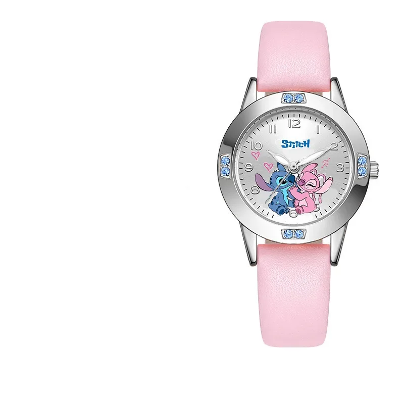 Disney Lilo & Stitch Girl Watches Diamond Quartz Watch Anime Stitch Cute Cartoon Leather Wrist Fashion Steel Belt Watch Kid Gift 5