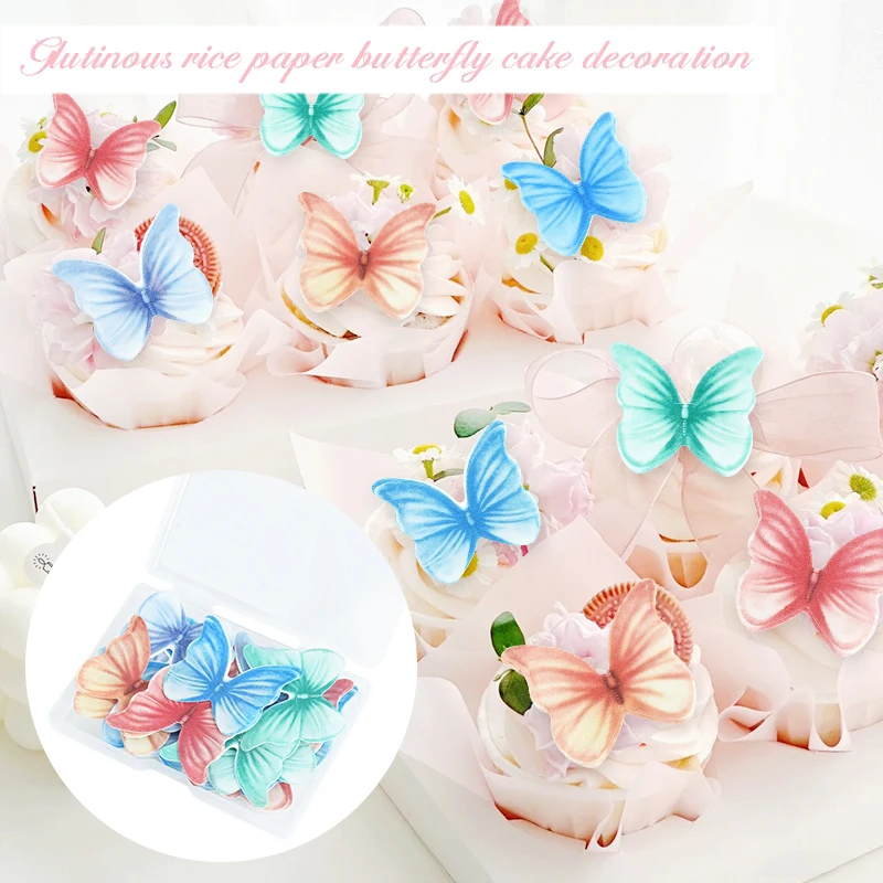 Hemoton Edible Cake Decorations Flowers Paper Decorating Rice Butterflies Easter Cupcake Toppers, Size: 19