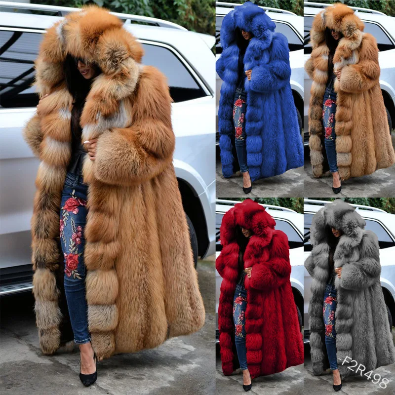 

Winter Long Fur Women's Coat Loose Fashion Warm Thick Hooded Coat