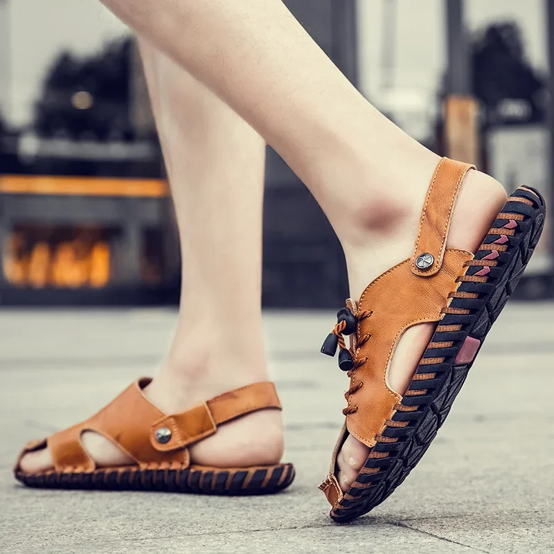 Summer Sandals Men Leather Classic Roman Sandals Slipper Outdoor Sneaker Beach Rubber Flip Flops Men Water Trekking