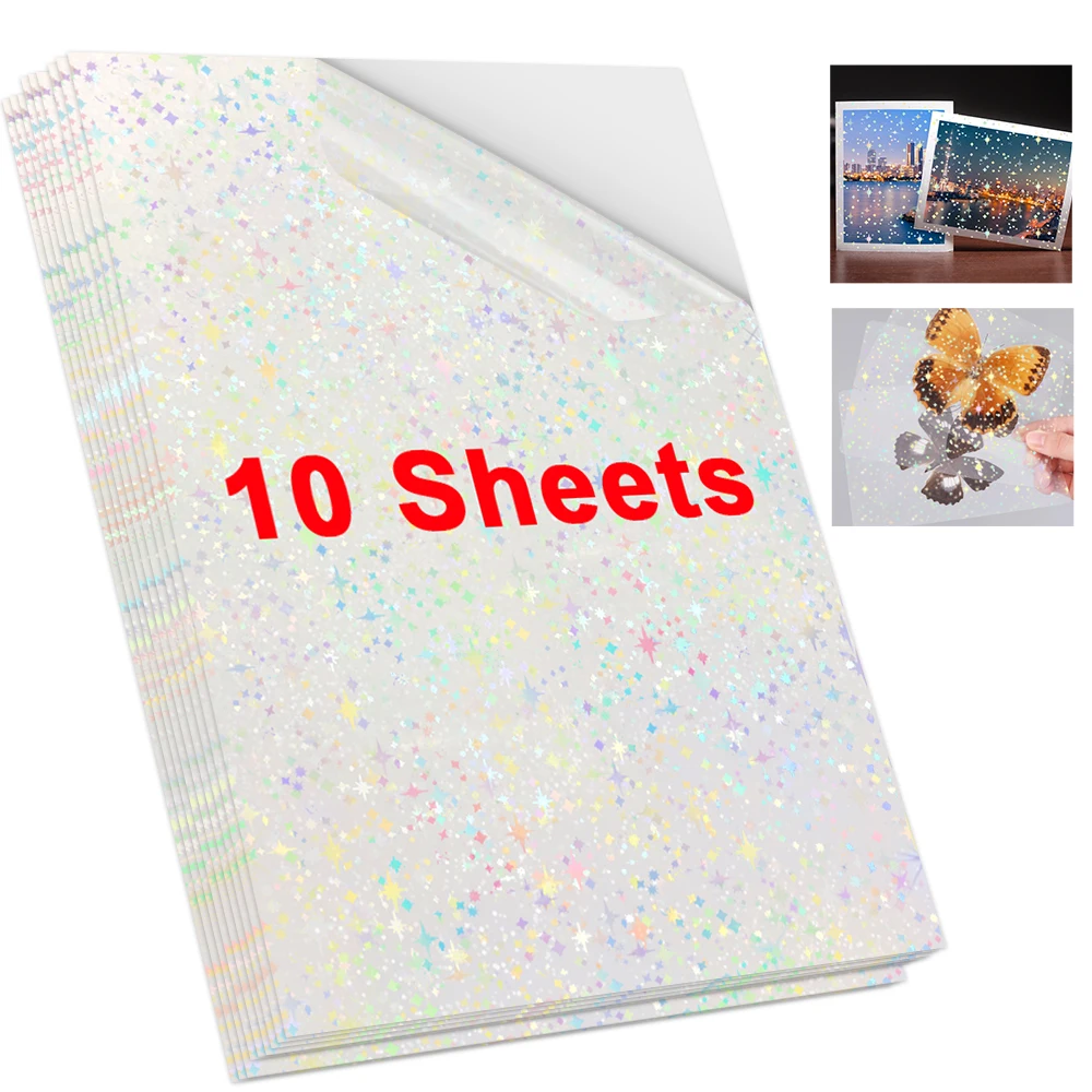 10 Sheets Cold Laminating Film A4 Self-adhesive Paper film Stars Dots Broken Glass DIY Package Color Card Photo Laminating Film