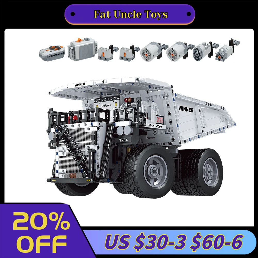 

7120 1383pcs Technical Rc Remote Control T284 Engineering Mine Mining Dumper Truck 1:40 Building Blocks Toy Brick Kids Gifts