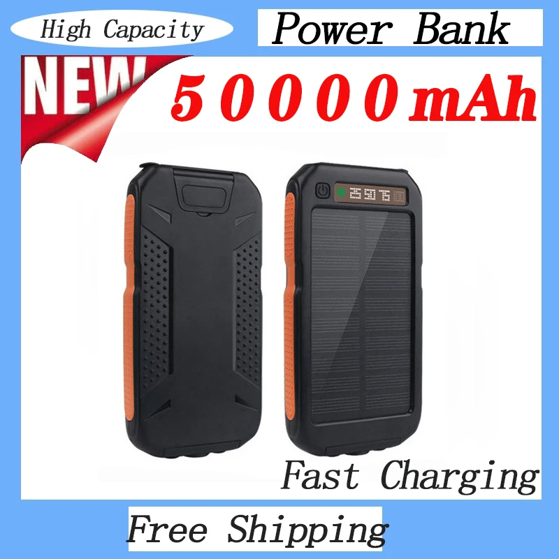 Solar 50000mAh Portable Charger Waterproof Power Bank with 2 USB LED Flashlight Outdoor Emergency Backup Battery Mobile Power best power bank brand