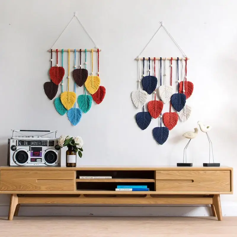 

Leaf Macrame Wall Hanging Boho Wall Tapestry Leave Tassels Ornaments Home Living Room Wedding Decoration Handmade Art Gift