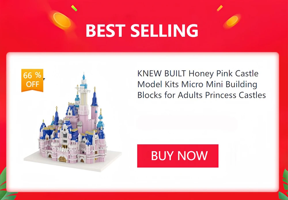 KNEW BUILT Honey Pink Castle Modellbausätze Micro Mini Bausteine für Erwachsene Prinzessin Burgen Geschenk Architektur Ziegel zusammenbauen – Detail 1