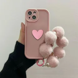 3D Love Heart Plush Chain Phone Case Cover - Motorola G Pure (Pink)