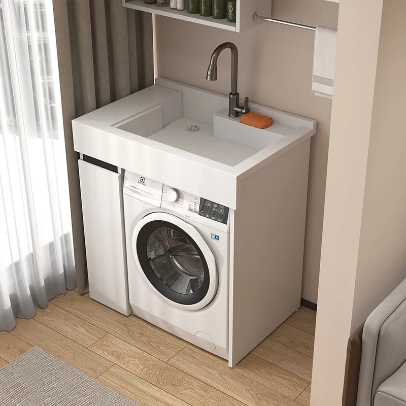 Laundry cabinet balcony integrated basin small apartment washing machine cabinet combination machine upper basin integrated