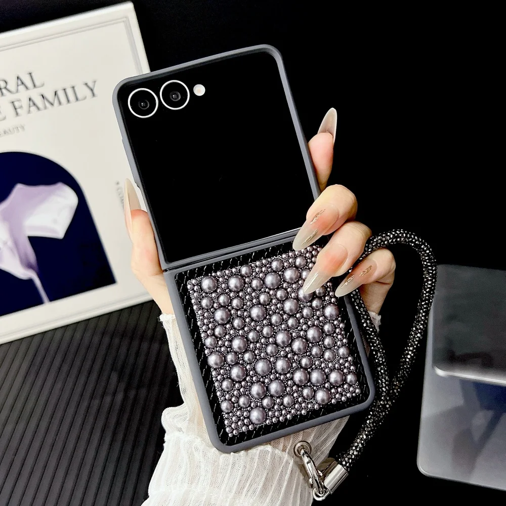 3D Water Droplet Pearl Case with Shiny Wristband and Soft Frame Protective Shell