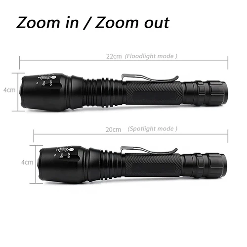 LED 손전등 줌 가능 알루미늄 8000 루멘, 충전식 배터리 토치, 방수 야외 캠핑 랜턴, 2*18650 3