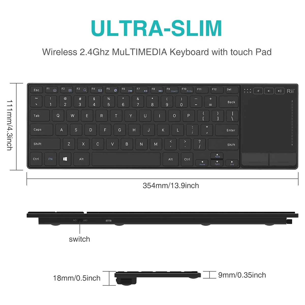 Mini Teclado sem Fio com Touchpad Multi-touch Rii K22 Compatível com pc Mac Laptop Windows Tablet - Imagem 5