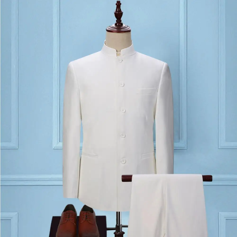 Men Zhongshan Set Chinese Style Stand Collar Wedding Bridesman Dress Suit Single breasted Slim Sets Business Set