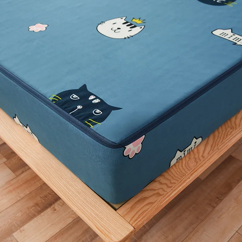 Protège-matelas amovible avec poignées à glissière, housse anti-poussière entièrement fermée à six côtés, couvre-lit hypothécaire ami double et simple, imprimé Kawaii, 160x200