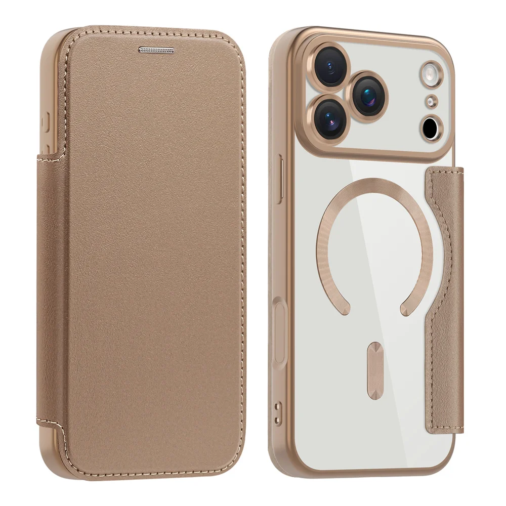 Luxury Transparent Flip Leather Magnetic Wallet Phone Case with Card Slot