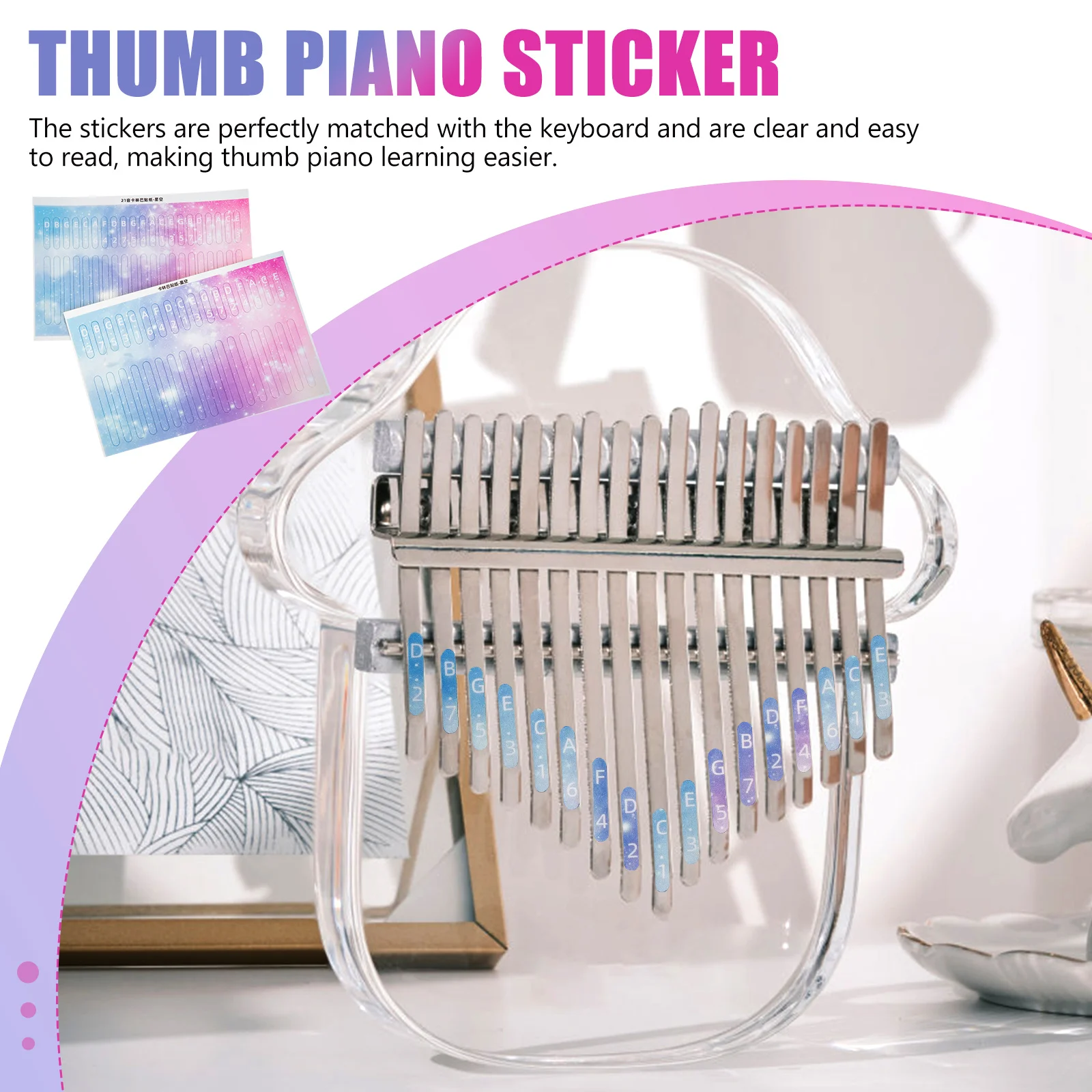 2 Pcs Sunglasses Kalimba Piano Sticker Keyboards Thumb Pvc Note for Beginner Decal
