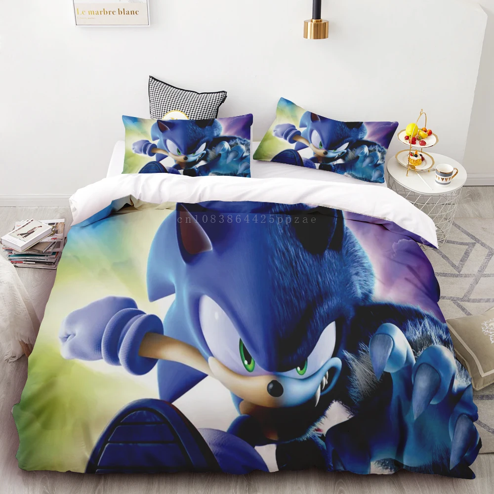 thumbnail image 1 of Juego de edredón de 3 piezas con estampado digital 3D de Sonic Boy, suave, 100 % poliéster, tamaño king, para decoración del hogar, regalo para adolescentes y niños, 1 of 4