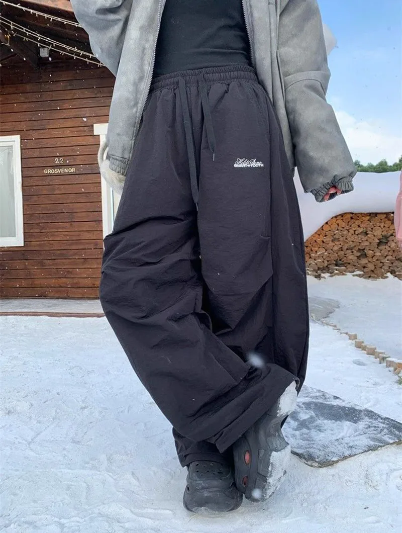 Winter Verdicken Warme Fleece Hosen Frauen Y2K Amerikanischen Retro Baggy Jogginghose Weibliche Harajuku Hohe Taille Hip Hop Breite Bein Hosen – Detail 8