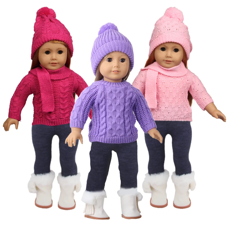 Ensemble Vêtements D'hiver Pour Poupée 18 Pouces (45 Cm) - Pull, Pantalon, Chapeau, écharpe, Bottes, Gants - 6 Pièces - 6