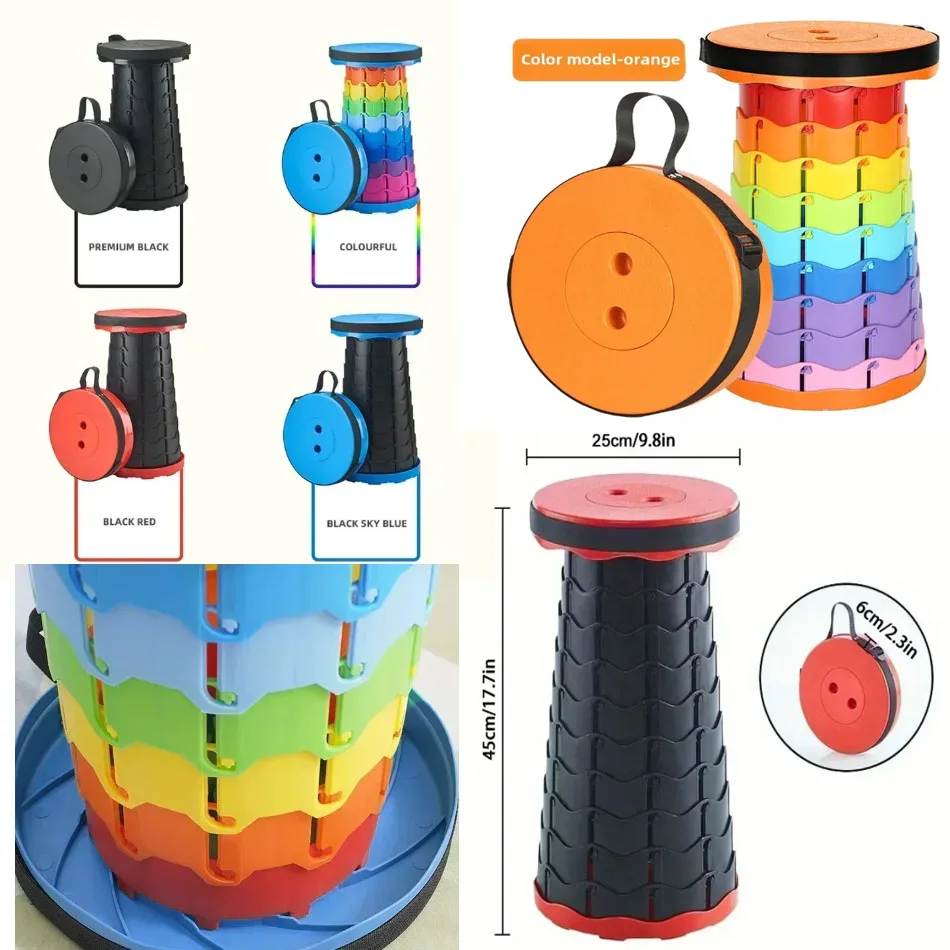 Hot Portable Folding Telescopic Stool Lightweight Plastic Subway. Queuing Chair and Outdoor Camping Fishing with Carry Bag