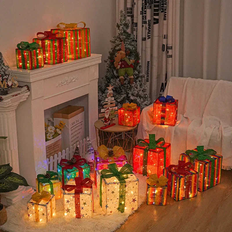 Christmas Lighted Gift Boxes Large, Set Of 3 Light Up